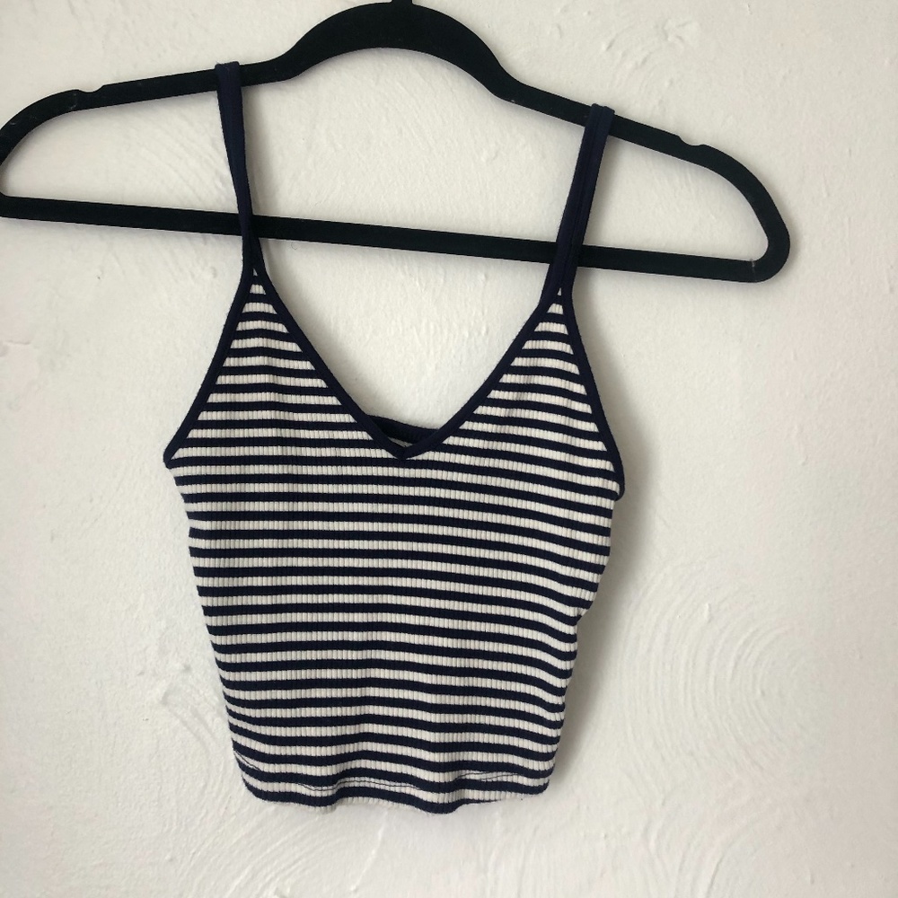 Navy Blue and White Striped Crop Top
